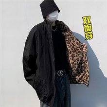 美式复古情侣装豹纹棉服双面穿外套保暖潮牌欧美街头秋冬新款棉衣