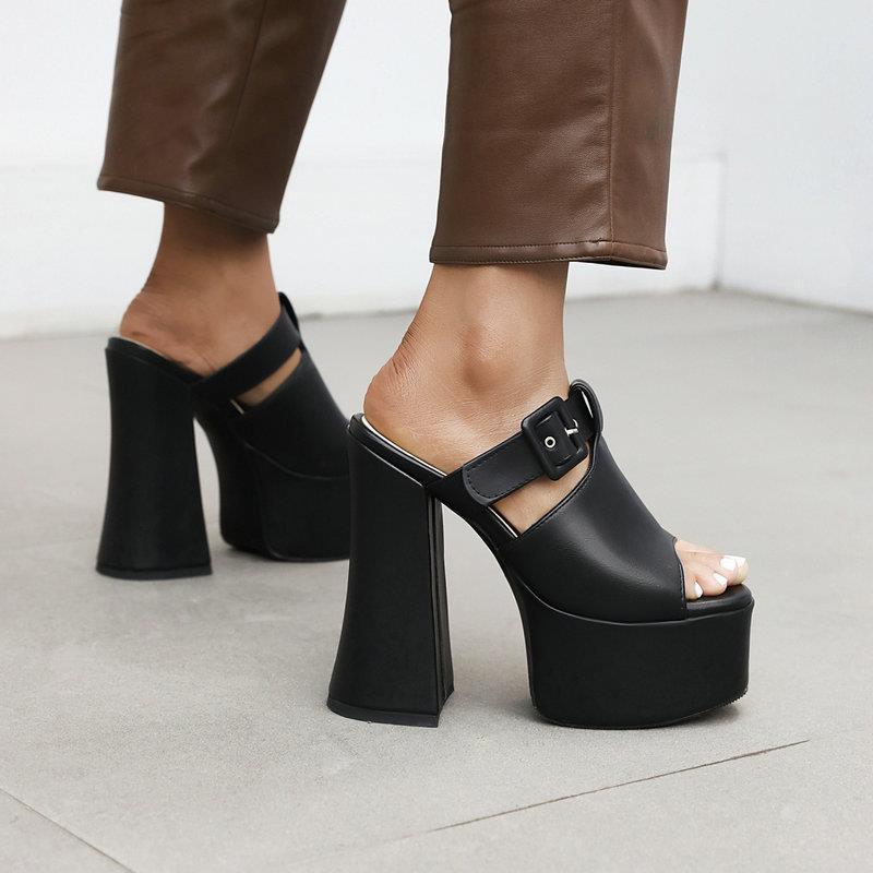 Foreign Trade Super Sandals Women's Summer Waterproof Platform Thick Sole One-Strap High Heel Peep-Toe Trial Shoes_vogvips.com
