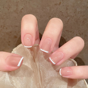 Nail patch French style short nude color wearing nail patch gentle White finished detachable nail