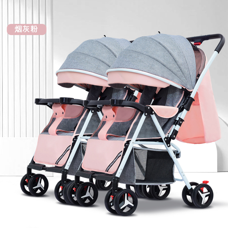 Cochecito doble con nuevo diseño, absorción de impactos bidireccional, se puede sentar y reclinarse, cochecito de bebé con vista alta, cochecito plegable
