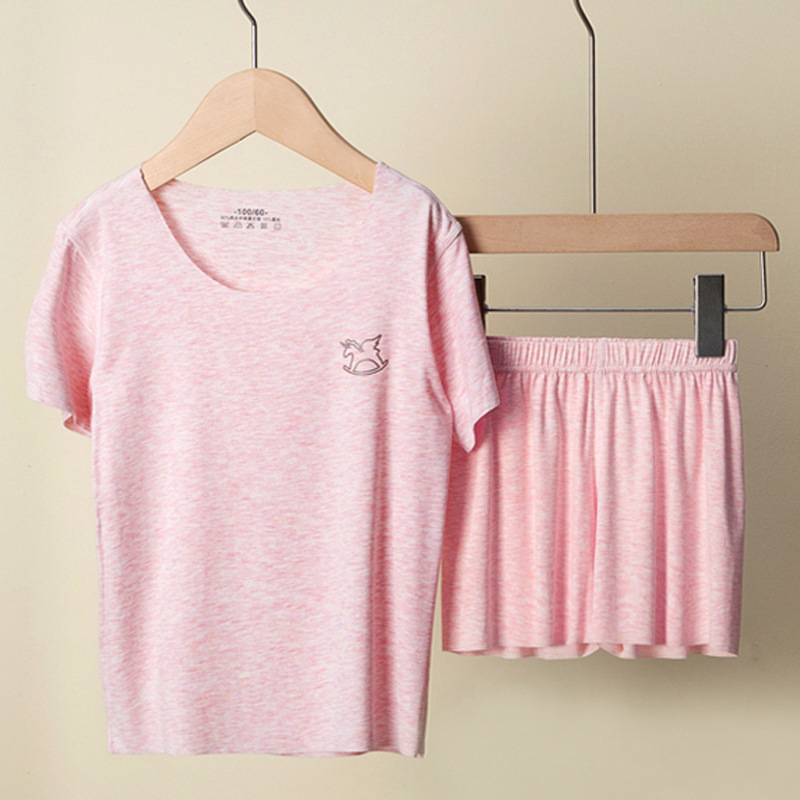 Summer children's short-sleeved suit boys and girls T-shirt seamless modal underwear shorts colored cotton medium and large children's base shirt 1