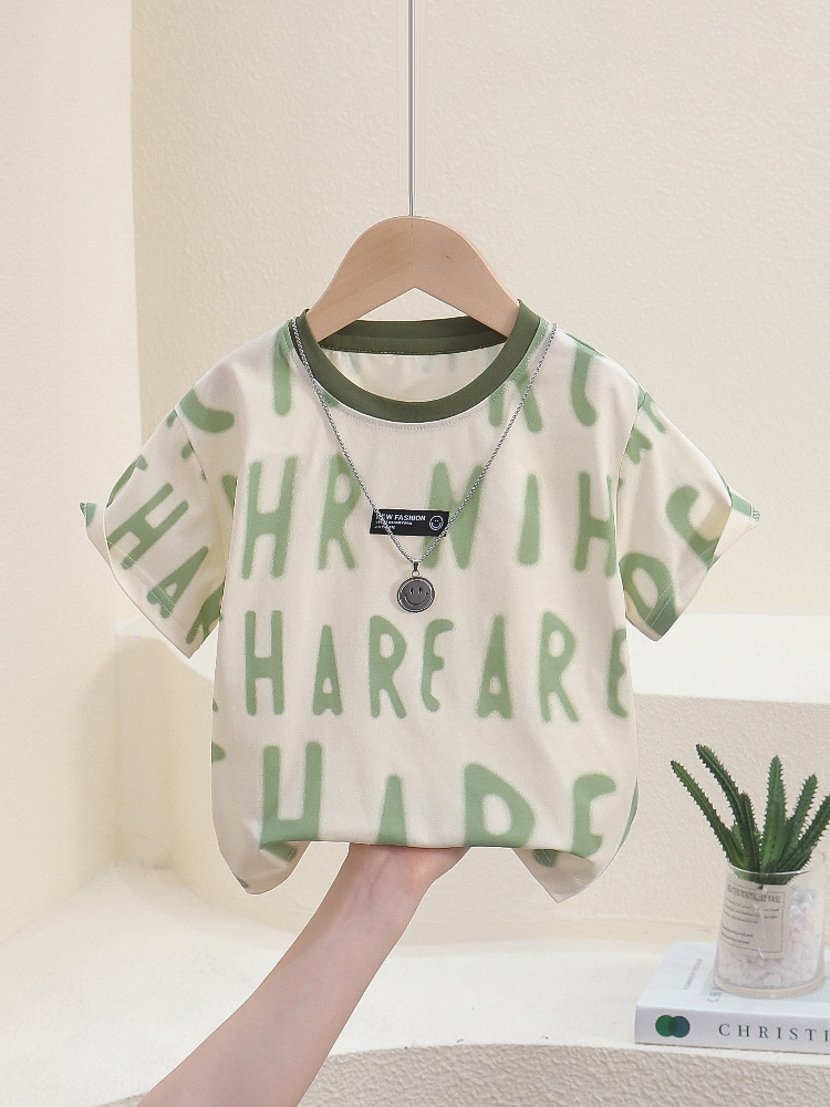 7811 Camiseta de manga corta para niños 2025 nueva ropa de verano para niños de media manga verano para bebés casual estilo occidental top fino