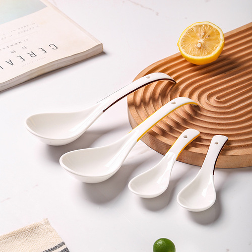 Underglaze Color Ceramic Yellow Brown Green Line Small Soup Spoon Ladle Creative Internet Popular Style
