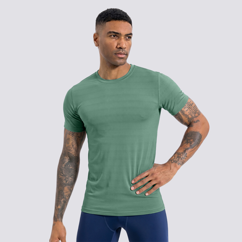 Transfronterizo blanco de cuello redondo camiseta deportiva de manga corta para hombres al aire libre running elástico entrenamiento de acondicionamiento físico transpirable camiseta de secado rápido