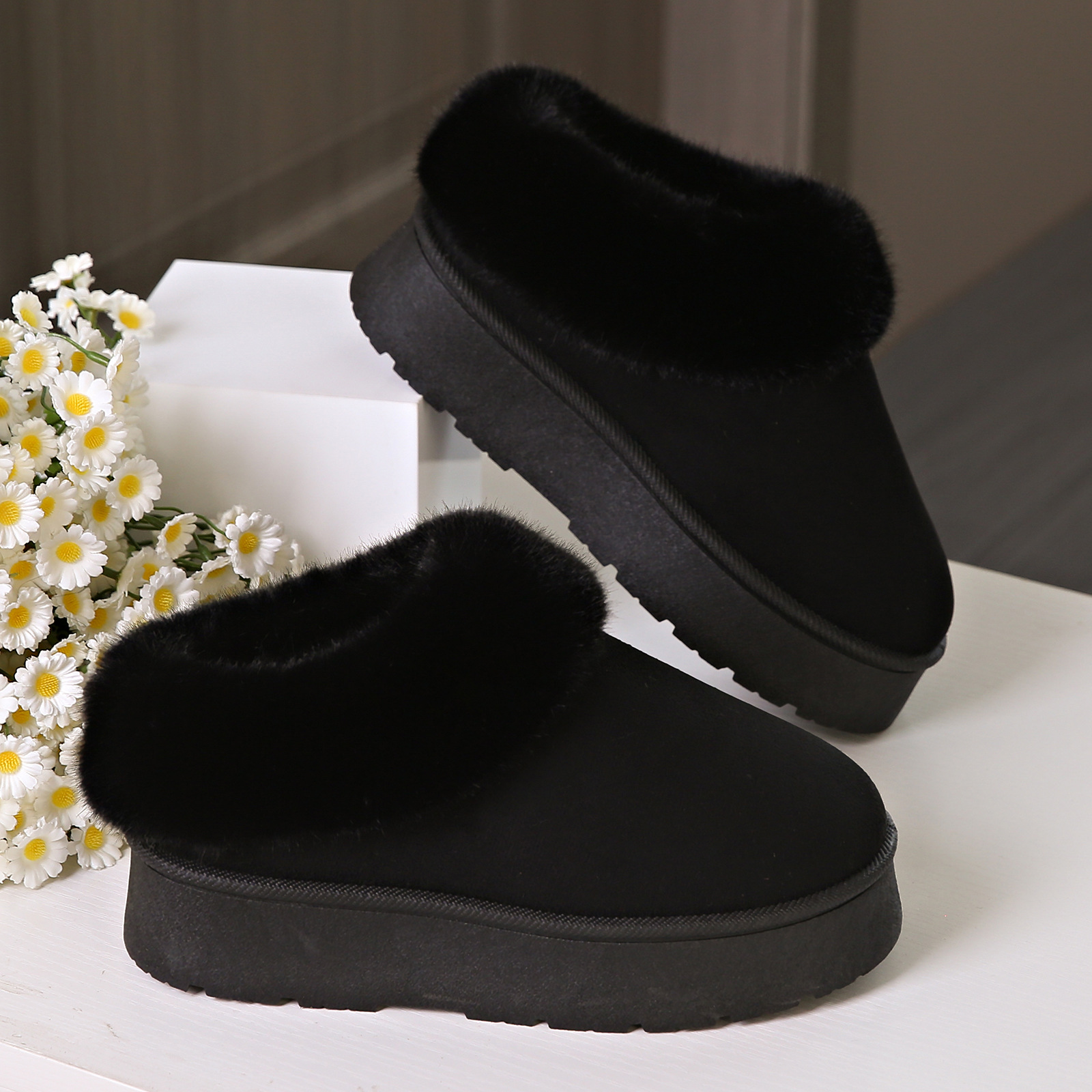 Plush women's cotton shoes short tube and warm women's snow boots_voghion.com