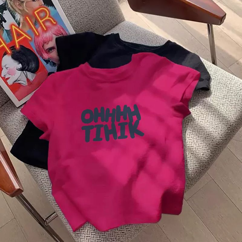 Short-Sleeved T-Shirt for Women, Sweet and Spicy, 2025 Summer New Letter Print, Age-Reducing Bottoming Shirt for Small People