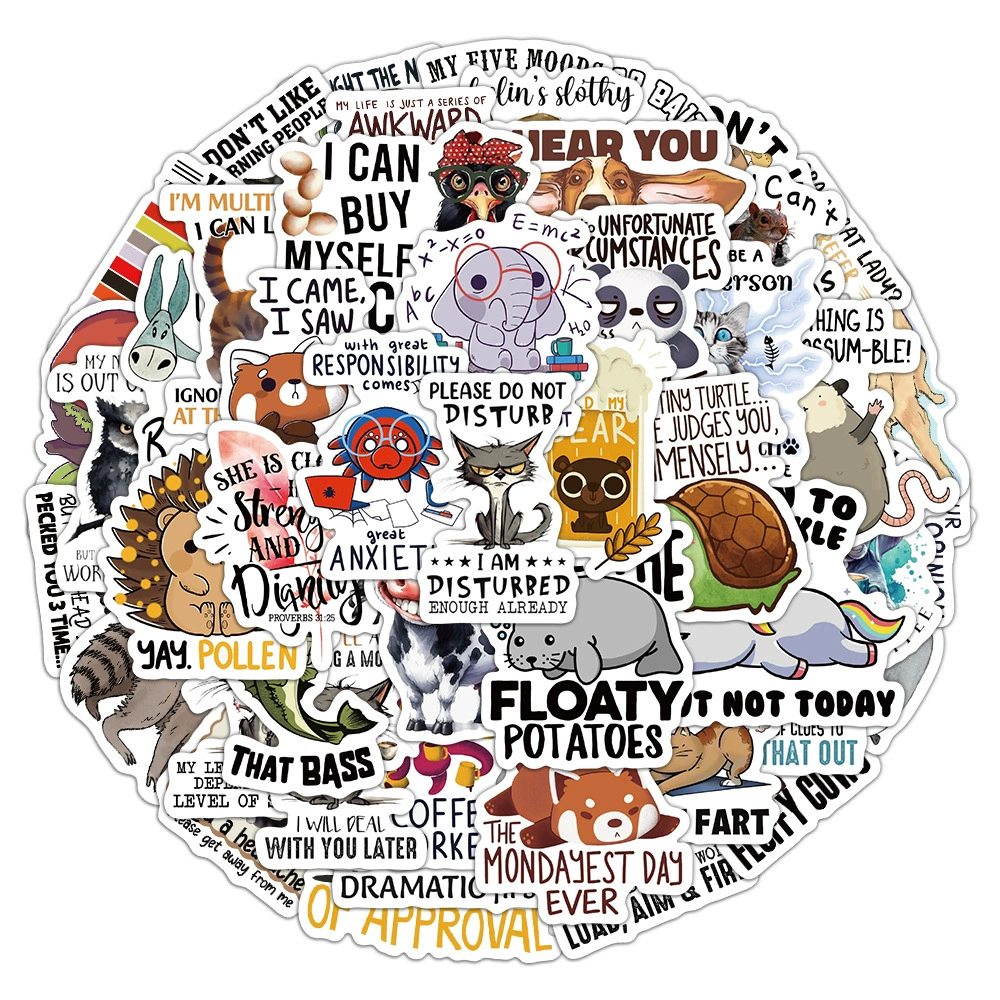 50 трансграничных смешных животных цитаты наклейки для украшения чемодана чехол для ноутбука мультфильм наклейки