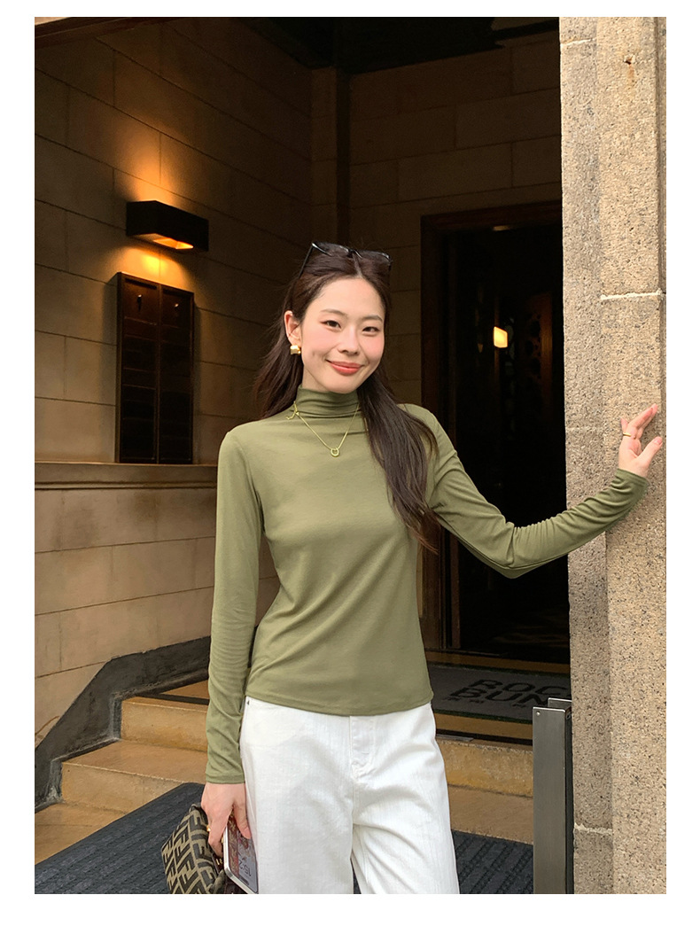 Camisola de malha com gola alta e manga comprida outono inverno_voghion.com