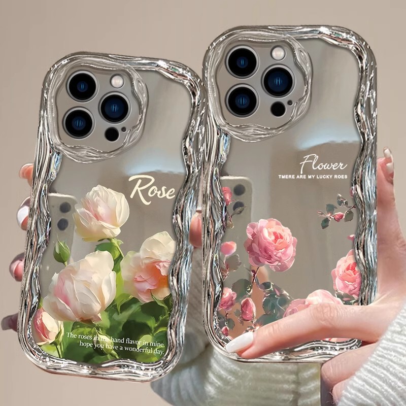Full Screen Roses Suitable for Iphone16 Mobile Phone Case Apple 15Promax Electroplated Cream Silver 17 Anti-Fall 14