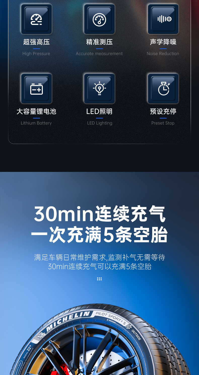 Cross-Border Supply of Portable Car Air Pumps for Inflating Car Tires, Motorcycle and Bicycle Air Pumps