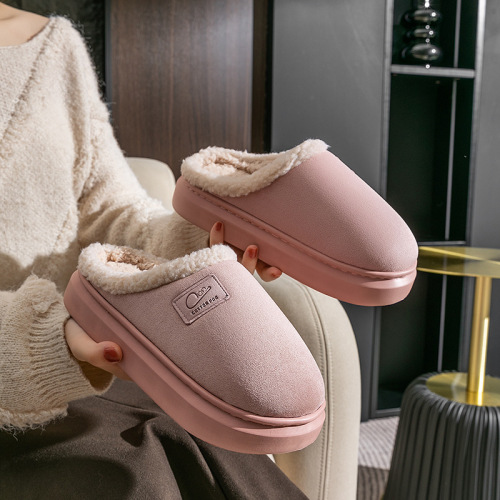Winter plush cotton slippers for women's home, non-slip and velvet thick sole, keep warm and non-freezing feet, couples 'high-quality maternity cotton shoes