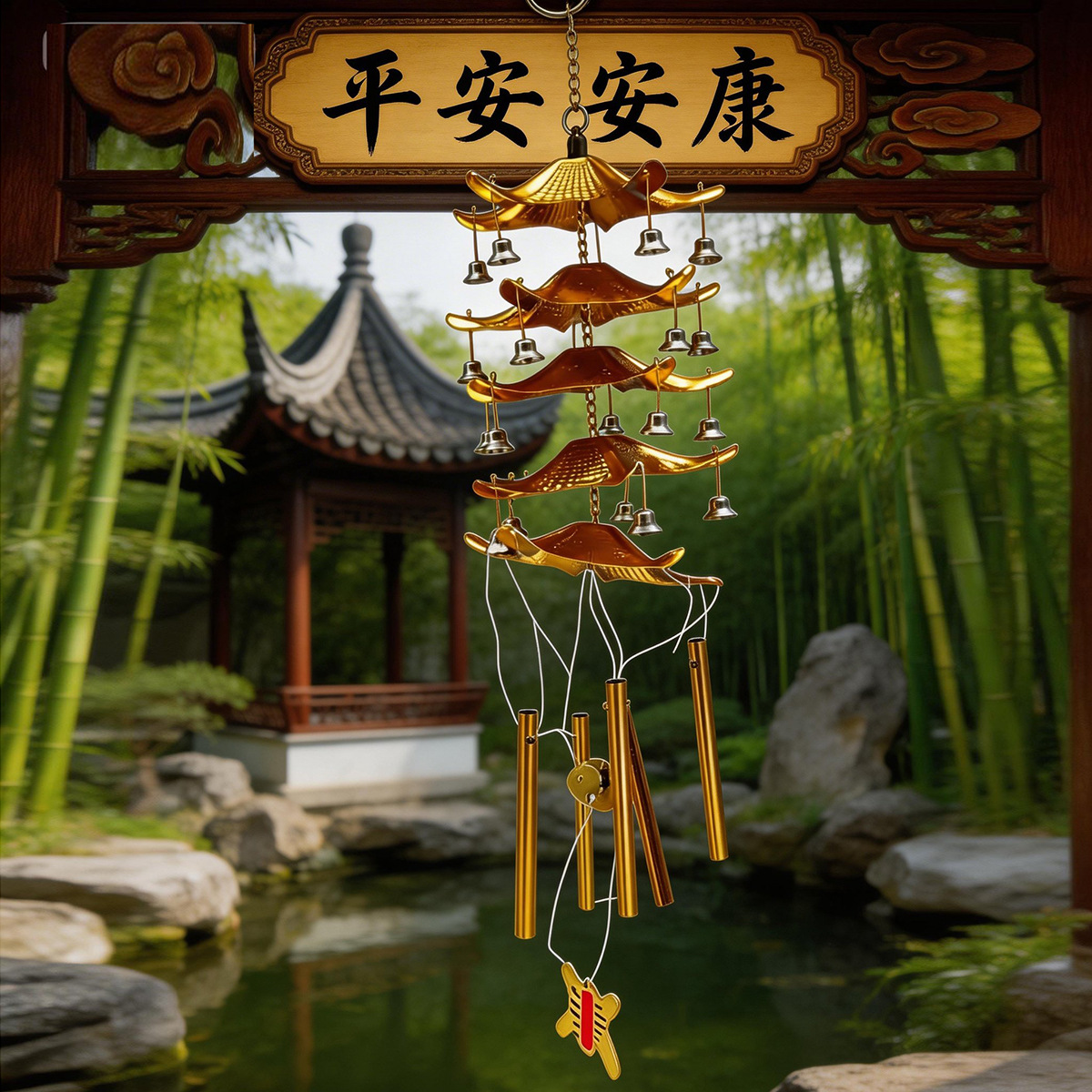 批发铜合金风铃五层风铃六管风铃家居办公室摆件风水用品厂家直销