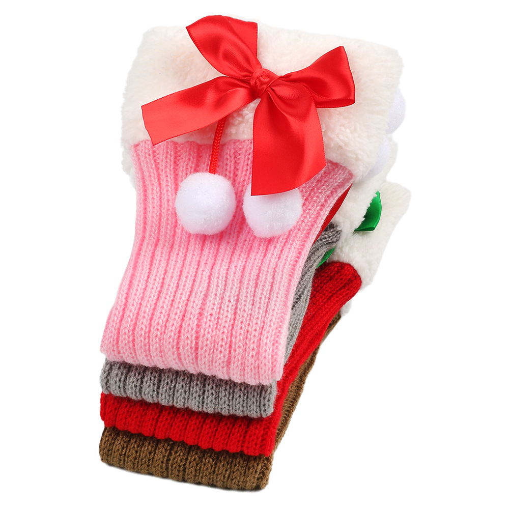 Filato con nodo a farfalla con calze di Natale di peluche per donna, calzini caldi in pile lavorato a maglia, protezioni per le gambe, calzini di lana per la bocca_voghion.com