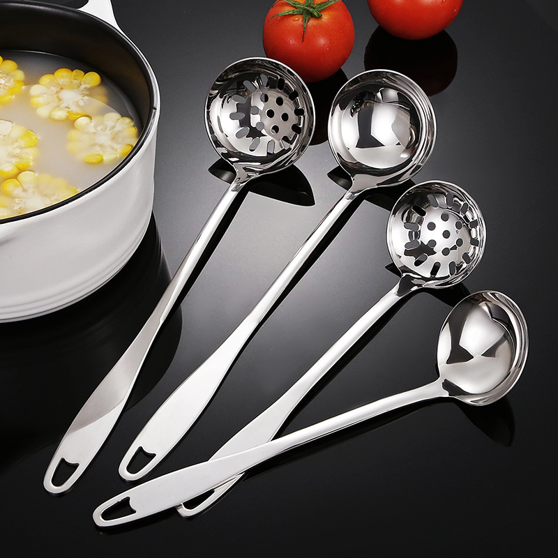Thickened 304 stainless steel soup spoon strainer glossy serving spoon long-handled spoon for home kitchen strainer hot pot spoon