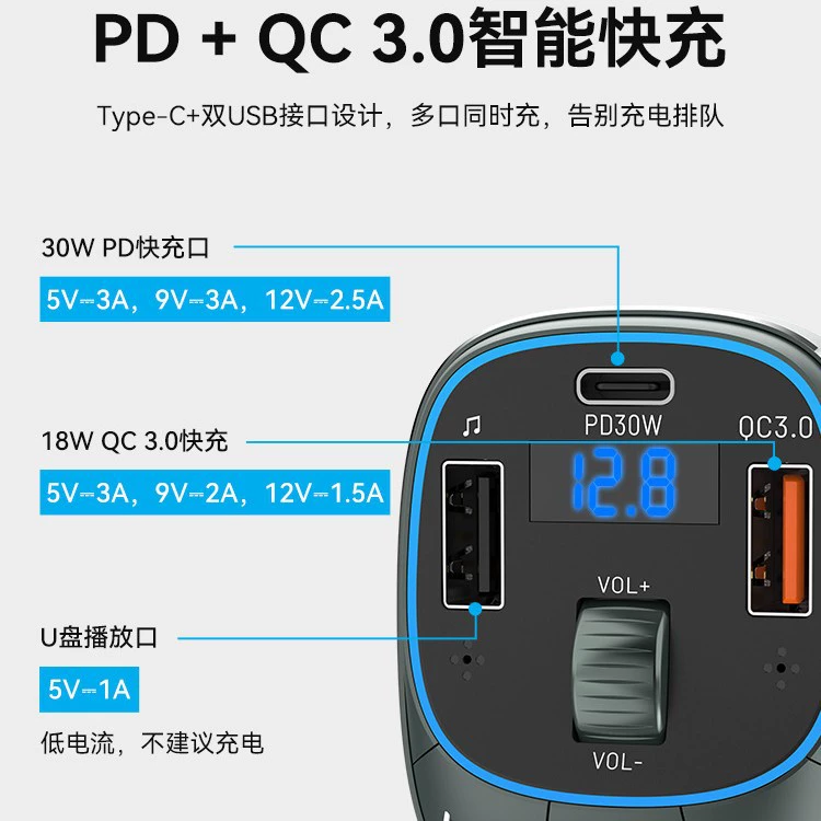 威迅 Car Charger Car Wireless Bluetooth Receiver MP3 Player Sound Quality Cigarette Lighter Charger Super Fast Charging