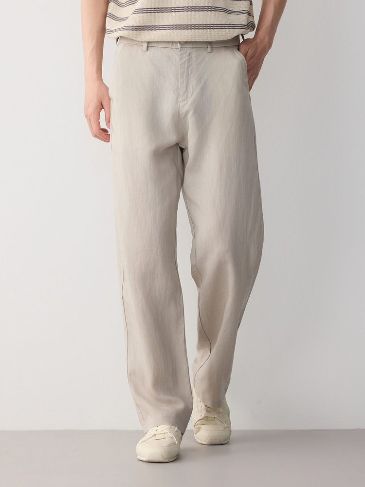 Quần kaki nam công sở ống thẳng chất liệu linen pha lyocell — đen chi tiết 4
