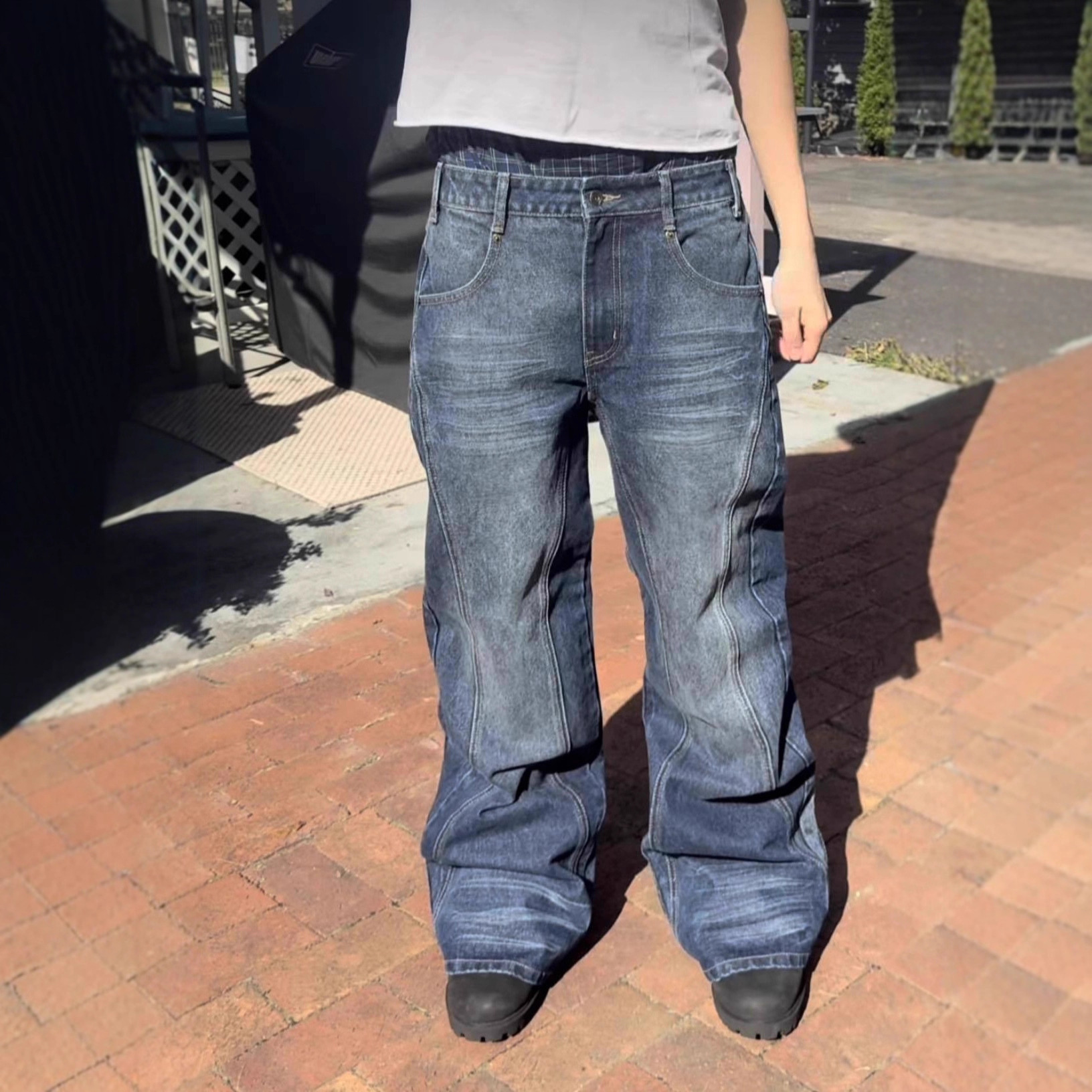 Europa y Estados Unidos lavados transfronterizos hacen la vieja personalidad de la calle estilo americano de moda jeans de cintura alta casual pantalones rectos versátiles