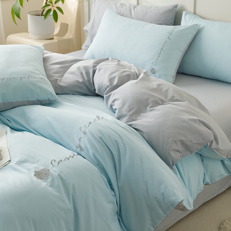 ins algodón puro cuatro piezas simple bordado sábanas de algodón cubierta de colcha de tres piezas para una sola persona 2025 nueva ropa de cama