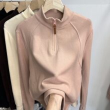 年新款百搭加厚半拉链高领双面德绒T恤女春夏打底衫上衣