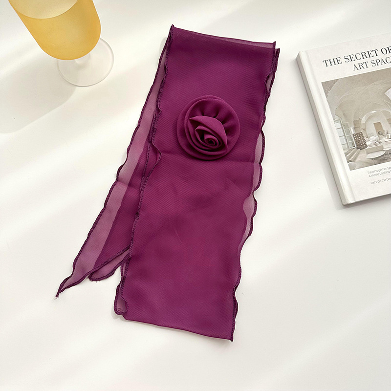 Pañuelo de seda para mujer primavera y verano nuevo estilo flor rosa color sólido estilo fino temperamento salvaje moda transmisión en vivo cinta pequeña bufanda