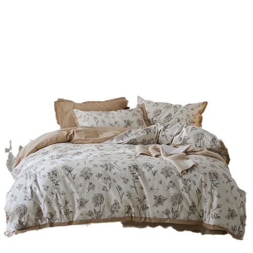 Selected Grade A Lightweight Luxury Long Staple Cotton 3-Piece Set Vintage Style 100% Cotton Bedding Set Including Bed Sheet, Duvet Cover, and Fitted Sheet