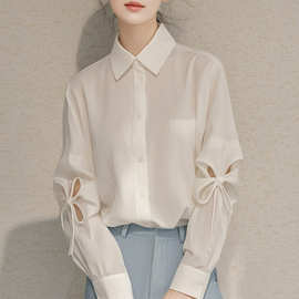 2025春季高端欧货洋气法式绝美气质设计感日系白色长袖上衣女衬衫