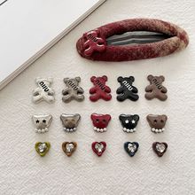 新款朋克风m小熊镶钻爱心珍珠熊合金贴片diy发卡头饰手机壳钥匙扣