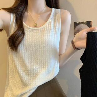 Ice Silk Knitted Camisole Women's Outer Wear Summer plus size chubby girl Loose Belly Covering Sleeveless Round Neck Top