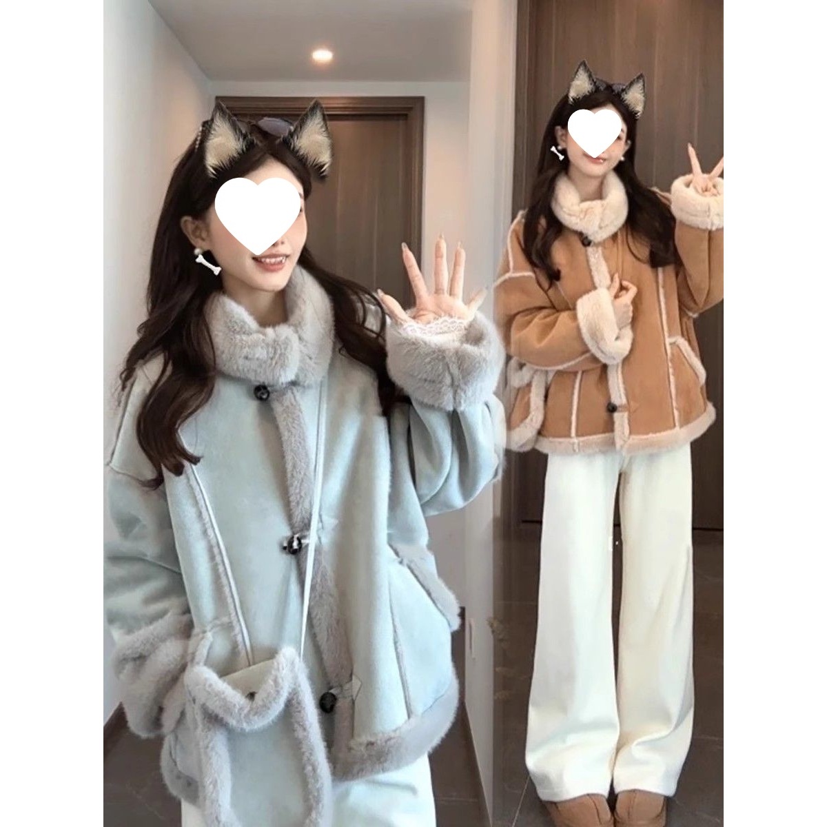 Lapel Fur Outwear Women's Short 2024 New Autumn and Winter Korean Style Loose Motorcycle Jacket Thickeneded Fur One-Piece Top