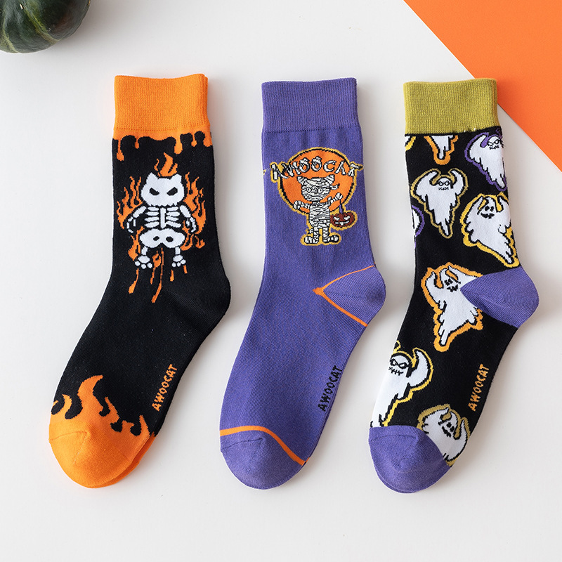 2025d Women's Long Street Style Mid-Calf Halloween Skull Ghost Cartoon Socks Factory_voghion.com