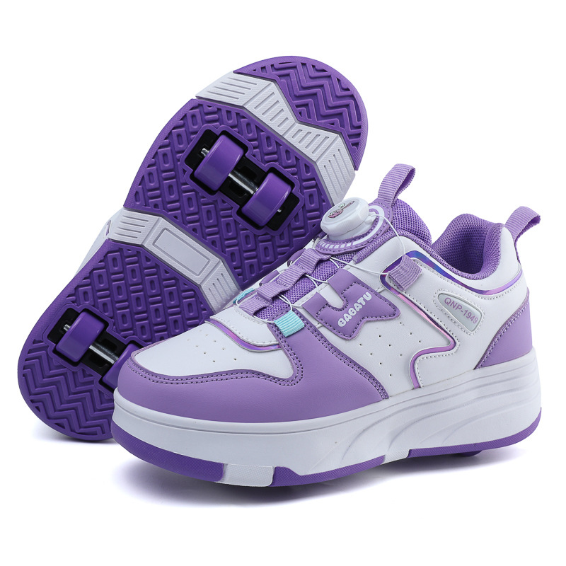 New Boys' Roller Skates, Girls' Heelys, Leather-Covered Rotating Buckle Four-Wheel Roller Skates, Sports Shoes, Cross-Border Foreign Trade