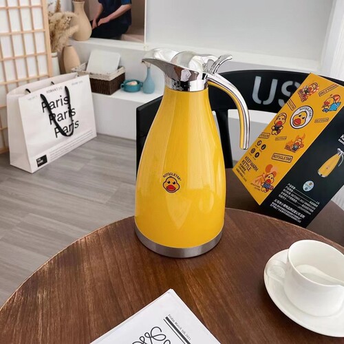 Cute little yellow duck coffee pot large capacity anti-scalding thermos pot food grade stainless steel thermos pot gift logo style