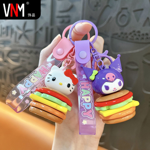 Creative cartoon hamburger character keychain cute bag accessory car keychain baby grabber small gift