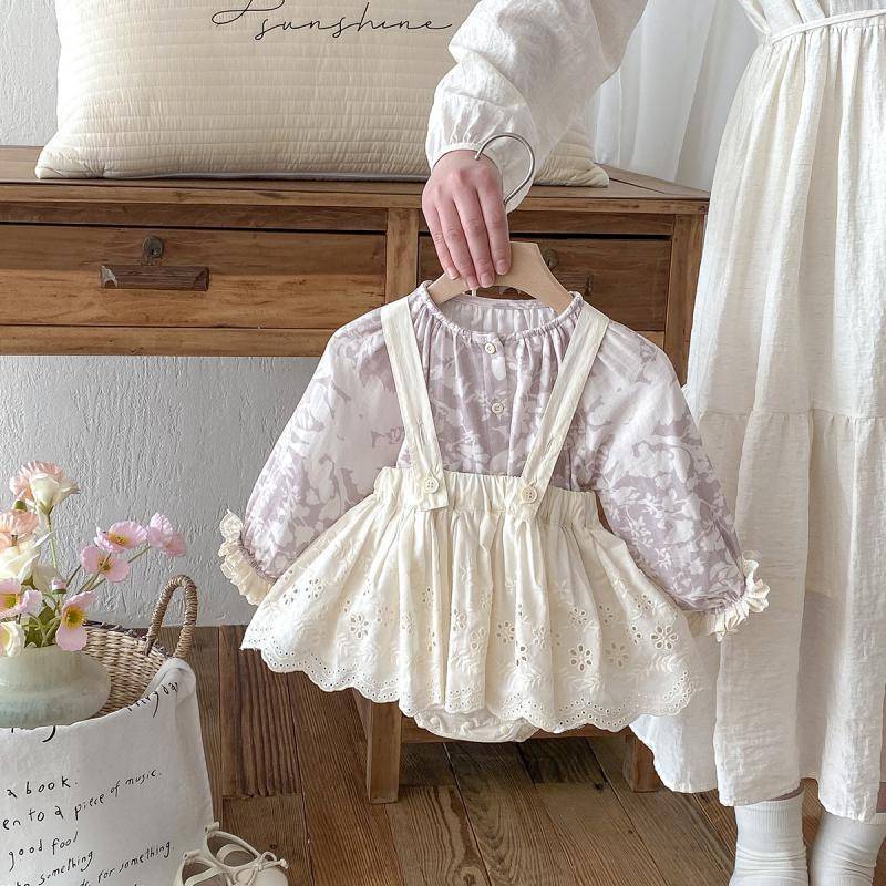 Children's spring overall, demi-season bodysuit for baby girl's, long-sleeve, set