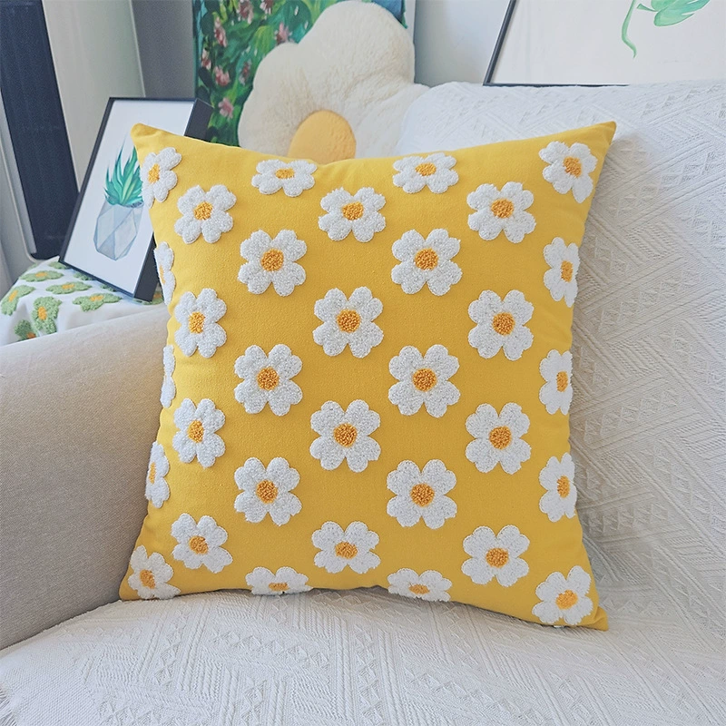 Fresh pillow, cream square small pillowcase solar-powered for bed, flowered