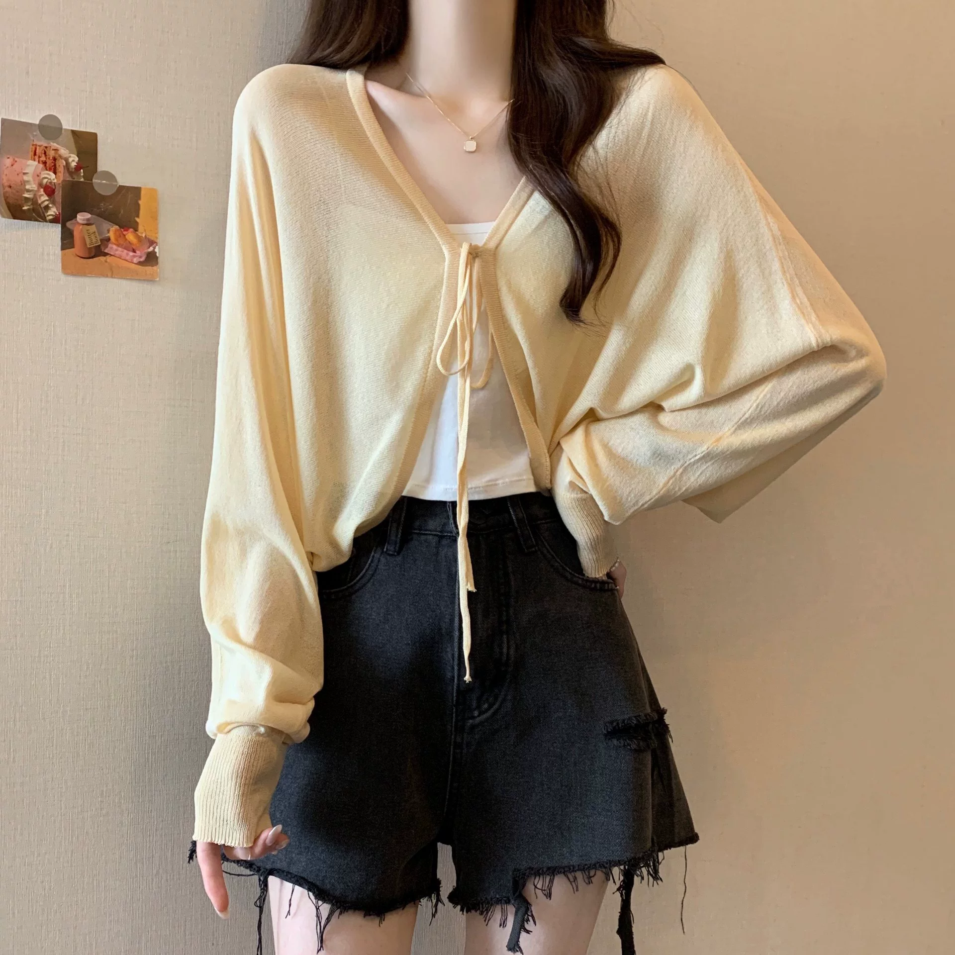Black silk summer thin cardigan, knitted cloak, plus size, lifting effect