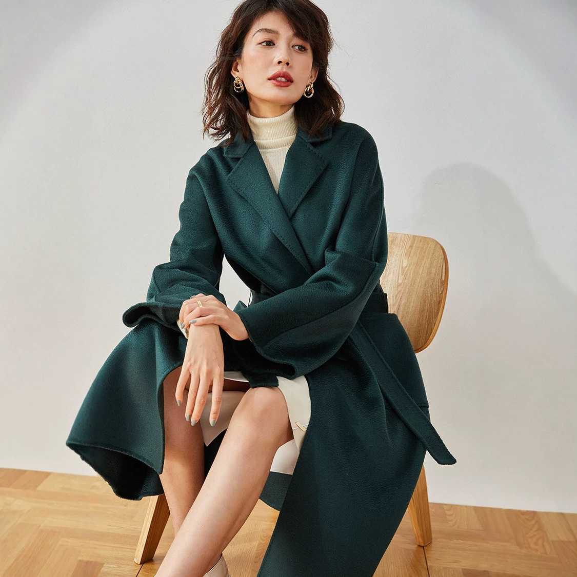 성홍 엄선 25 가을 겨울 신상 M 브랜드 양면 울 물결무늬 모직 코트 여성용 7202