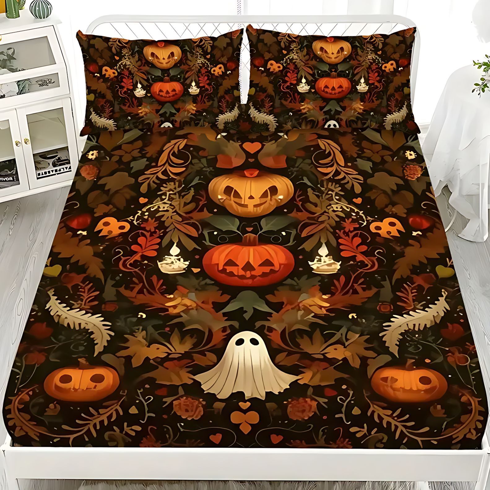 TEMU / JIT Cross-border series de Halloween impresión digital cama suave camisa funda colchón set de ropa de cama