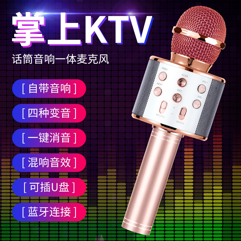 WS858 手机k歌宝掌上ktv无线蓝牙电容麦克风 儿童k歌话筒音响一体|undefined
