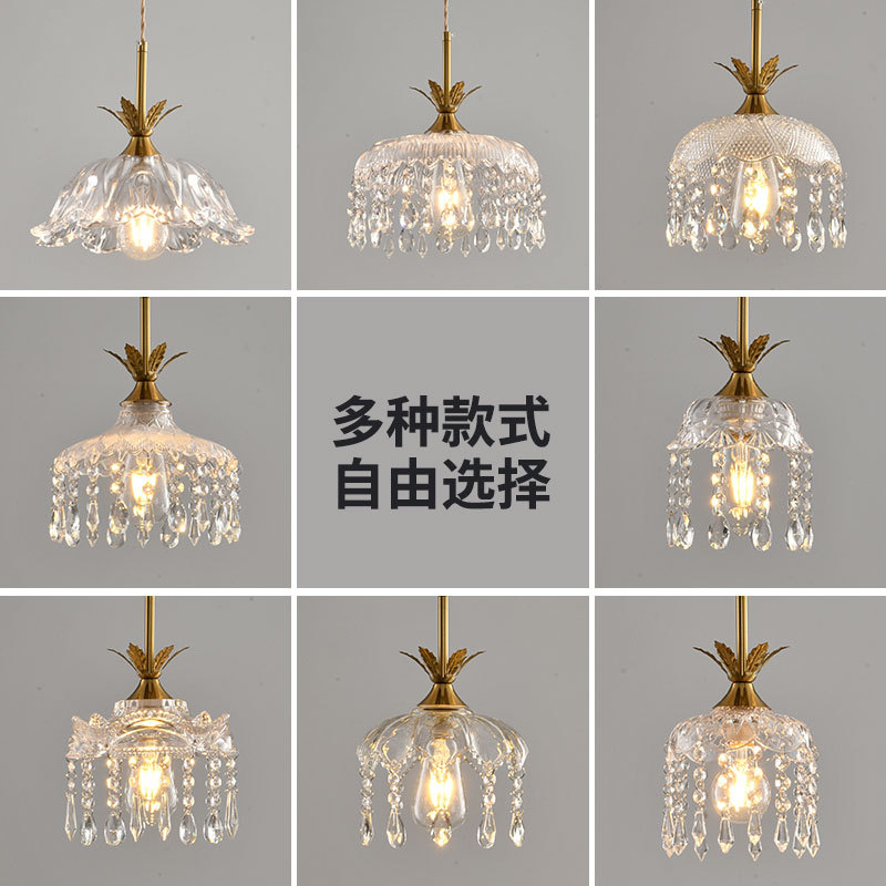 Retro estilo francés latón cristal pequeño candelier dormitorio pastoral cabezal de cama bar comedor pasillo lámpara de entrada