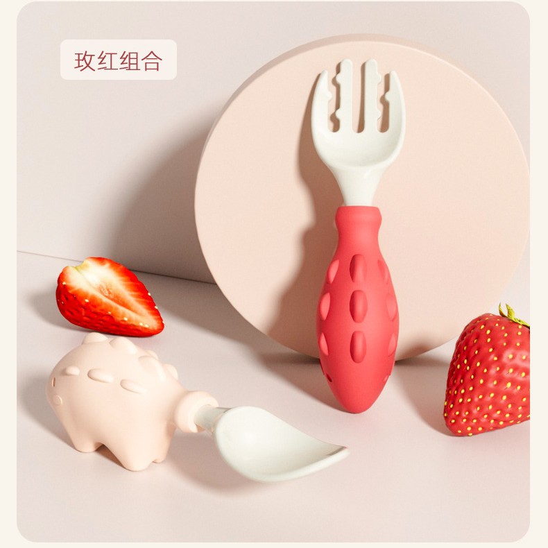 Bebé de silicona tenedor cuchara aprendizaje suplemento alimenticio cuchara bebé vajilla bebé mango corto alimentación cuchara bebé