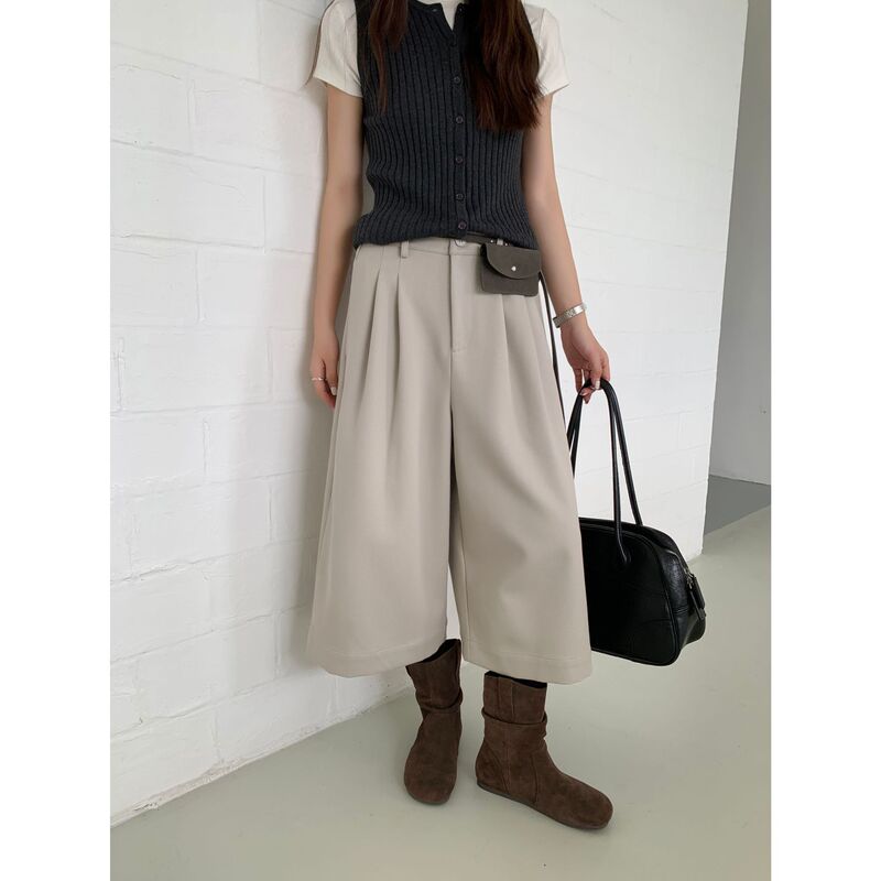 Icciicc Fashionable Cleanfit Simple Tencel Cotton Double-Pleated Wide-Leg Cropped Pants [Special Offer, No Returns or Exchanges]