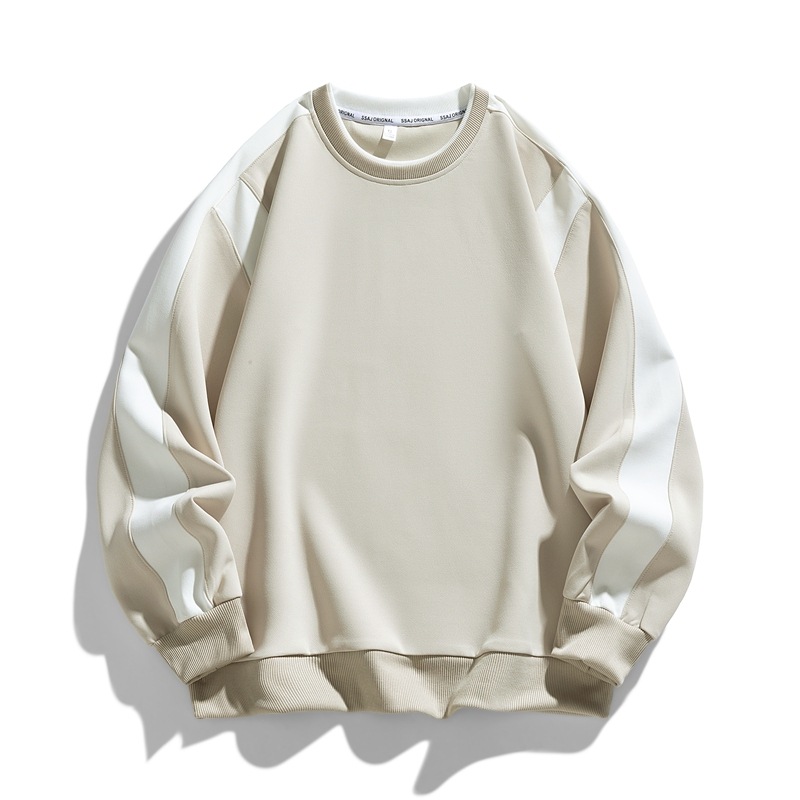 批发拼接撞色宽松卫衣男秋冬简约休闲潮牌宽松拼色长袖T恤男士圆
