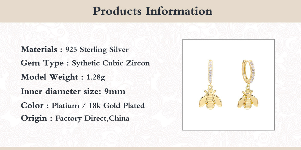 Fashion Bee Sterling Silver Earrings Plating Zircon 925 Silver Earrings