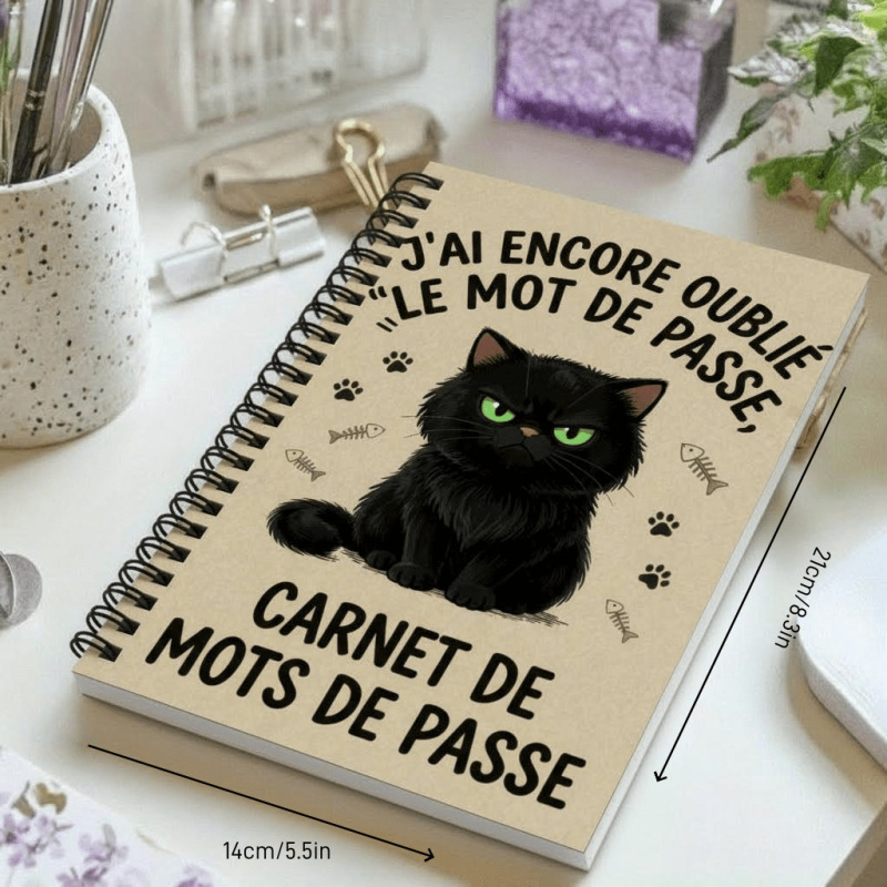 Temu Cartoon Black Cat A5 Spiral Password Address Book Website Account Security Record Book Family Communication Notebook