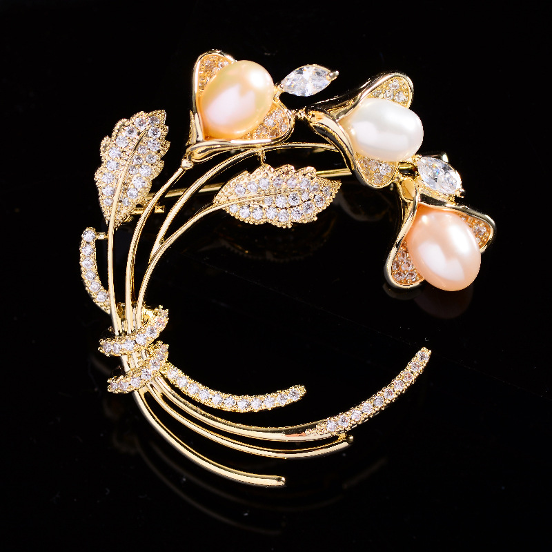 Korean style fashionable freshwater pearl Garland brooch elegant creative temperament plant clothing elegant corsage accessories for women
