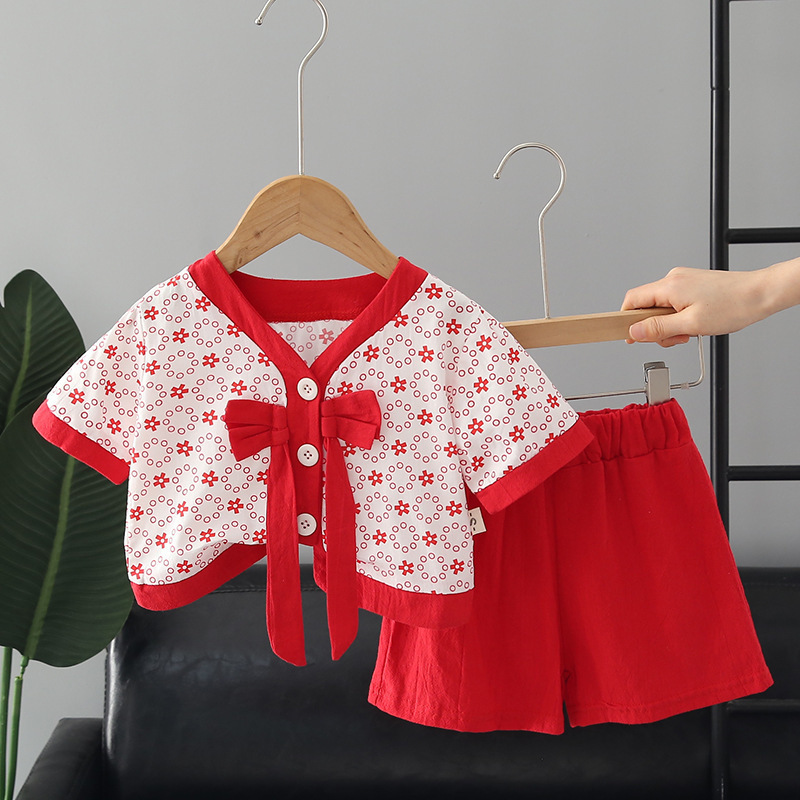 빨간 카디건 보우 슈트