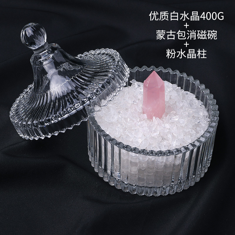 Bát khử từ 400G yurt pha lê trắng chất lượng cao 4-5cm cột pha lê hồng