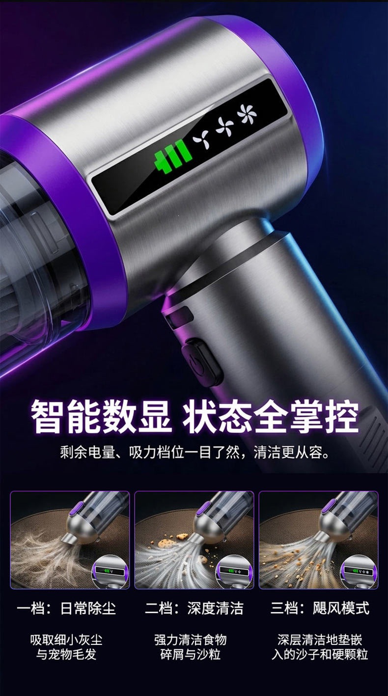 Cross-Border Car Vacuum Cleaner with Super Strong Suction, Mini Handheld Vacuum for Car and Home, Fast Charging, Small Wireless Flashlight
