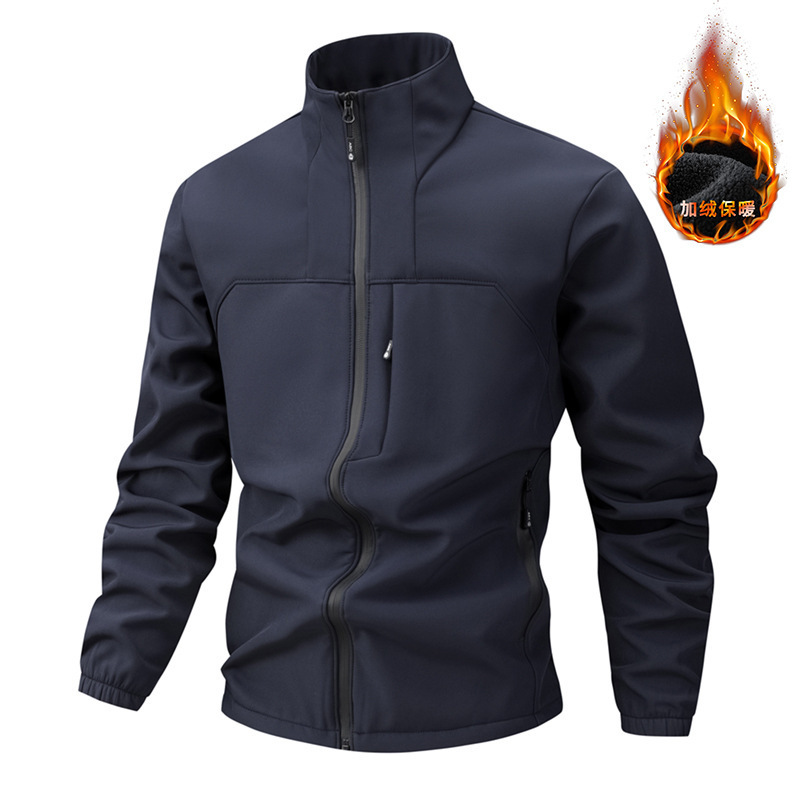Autumn and Winter New Men's Soft Shell Jacket Jacket Men's Fleece Stand Collar Autumn and Winter Casual Men's Clothing